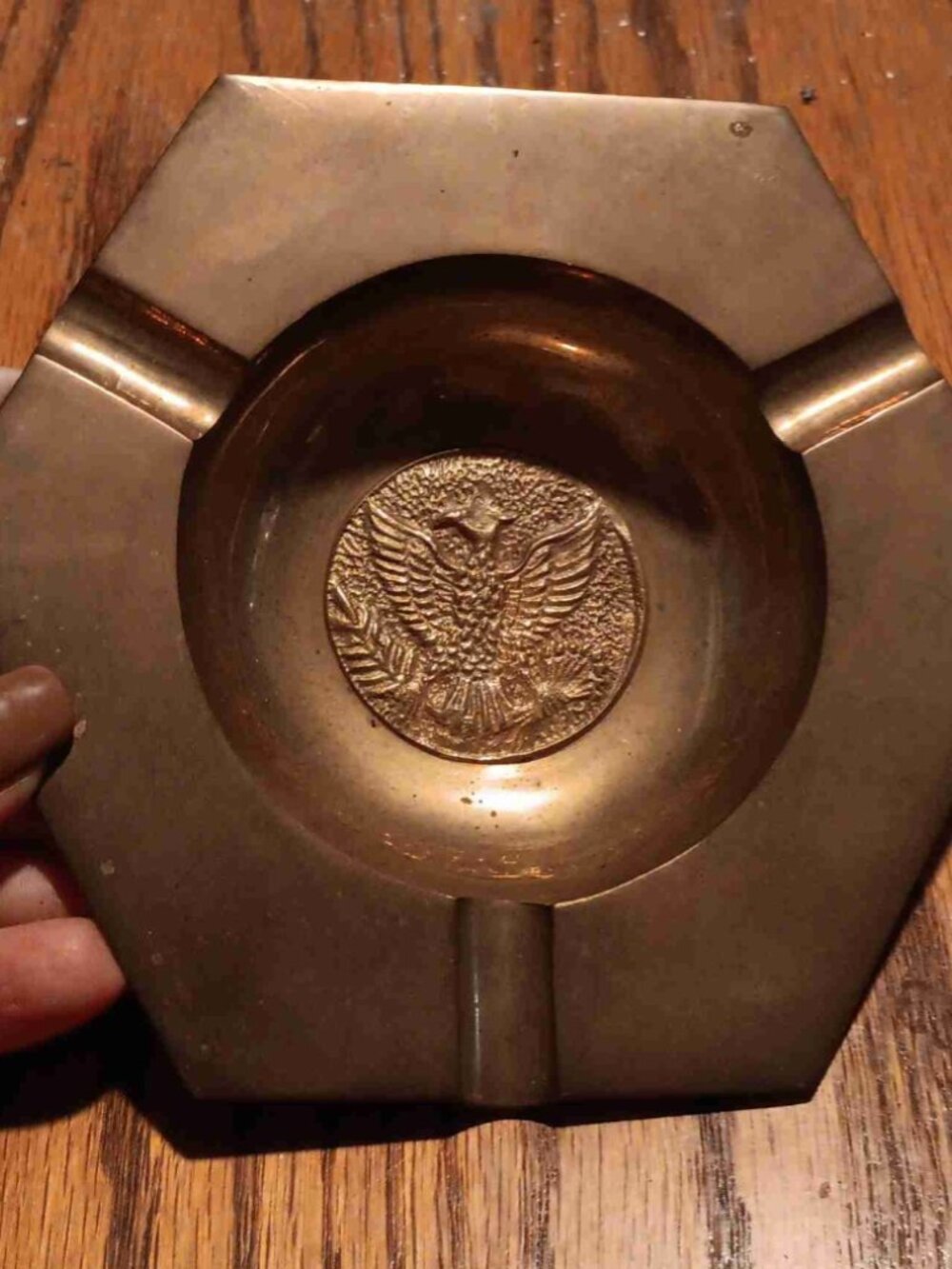 Antique- Brass American Eagle Ashtray OR Pillar Candle Holder, Like New, 2 Avail